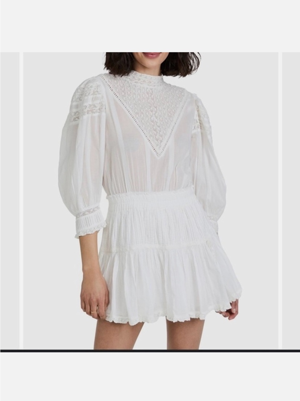 LoveShackFancy Viola White Mini Puff Sleeve Dress